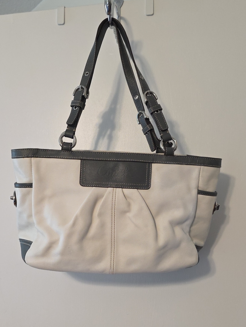 Coach Two-Tone Cream and Dark Gray Shoulder Tote